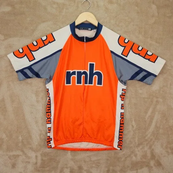 rnh bike Cycle 3/4 Zip Cycling Jersey Men's Size L Orange T-Shirt Short Sleeve - Picture 1 of 10